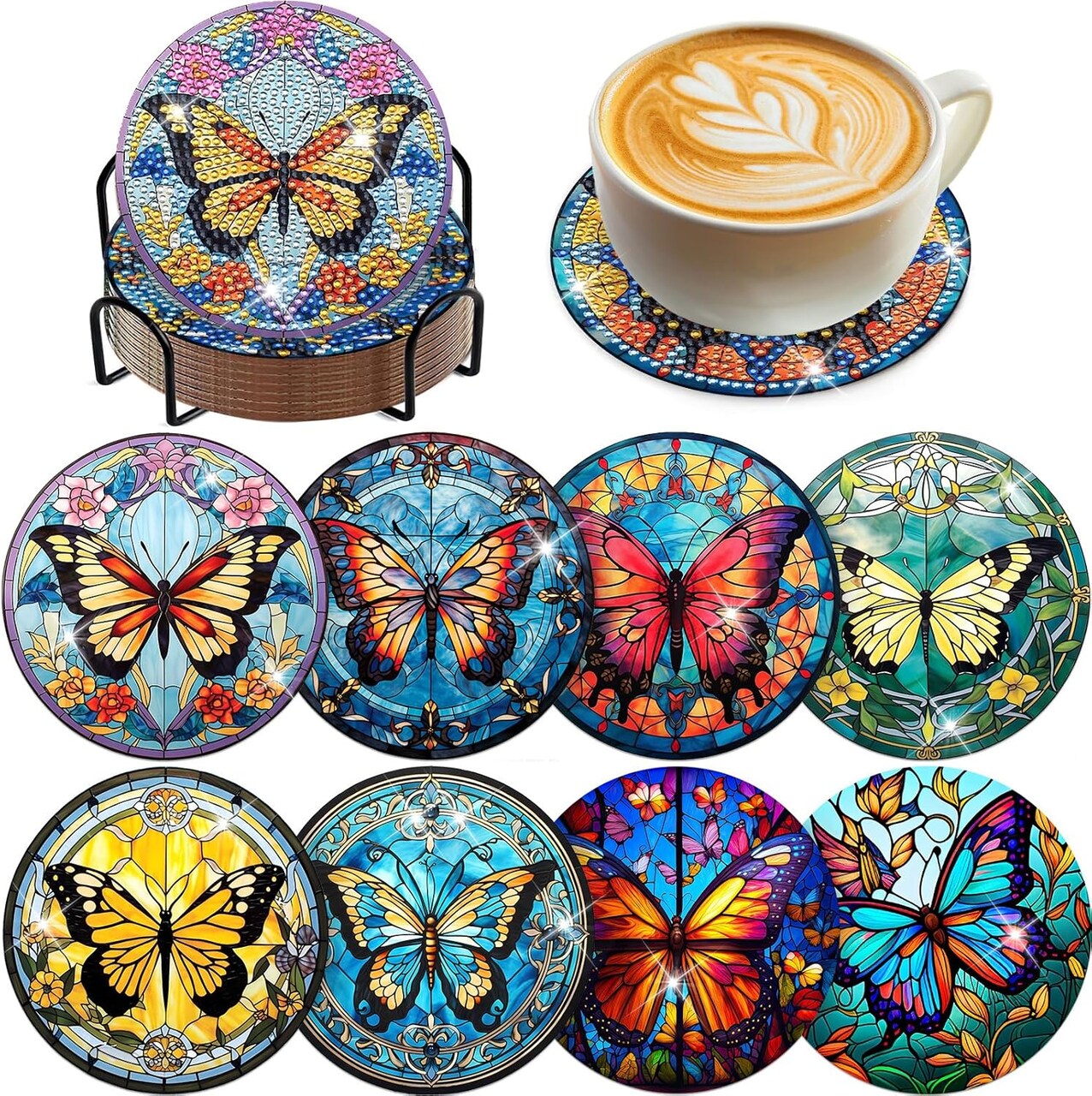 8PCS Diamond Art Coasters – Colorful Glass DIY Kits for Adults & Beginners, Gift for Women